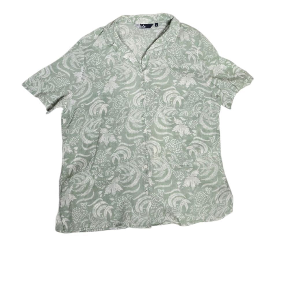 ISLE green and white tropical‎ short sleeve button up beach shirt L
